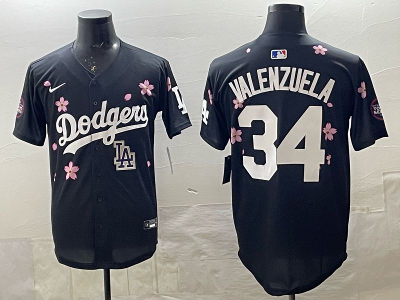 Men 2025 Nike Los Angeles Dodgers #34 Valenzuela Black Game MLB Jersey 01->los angeles dodgers->MLB Jersey